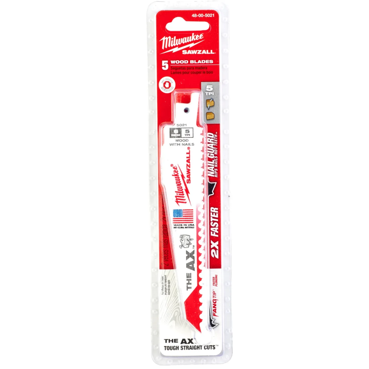 Milwaukee 48475021 Sawzall Reciprozaagblad The AX - 150 x 5TPI - hout - 5st