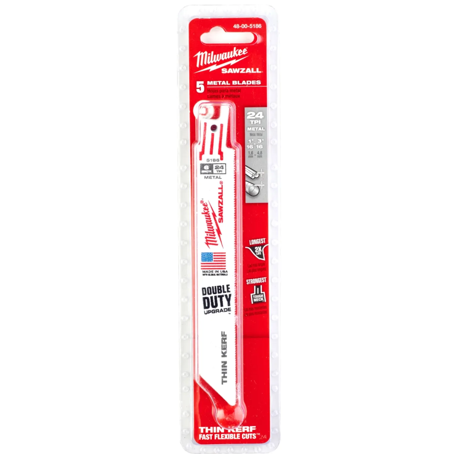 Milwaukee 48475186 Sawzall Reciprozaagblad Thin Kerf - 150 x 25TPI - metaal - 5st