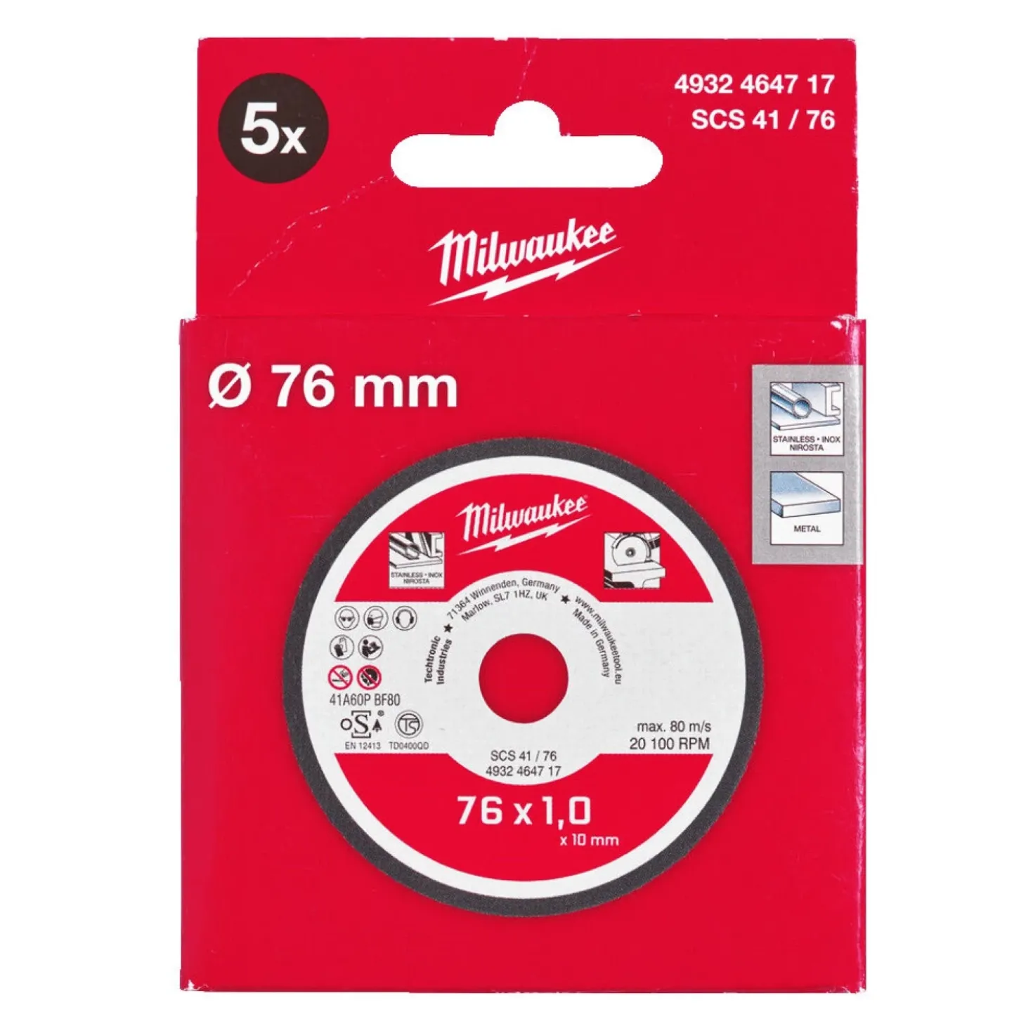 Milwaukee 4932464717 Snijschijf SCS41 - (3st) / 76 - 5pc