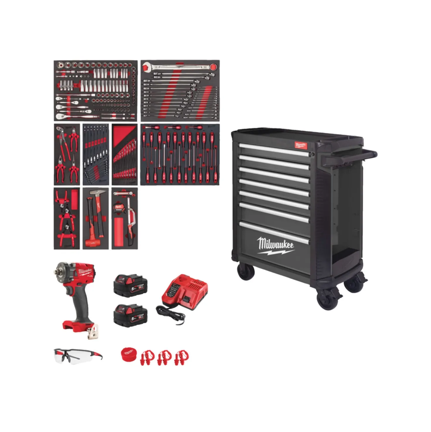 Milwaukee 4932500743 TOOLGUARD Stalen Gereedschapswagen gevuld - 246-delig - 7 laden - 30" / 78 cm