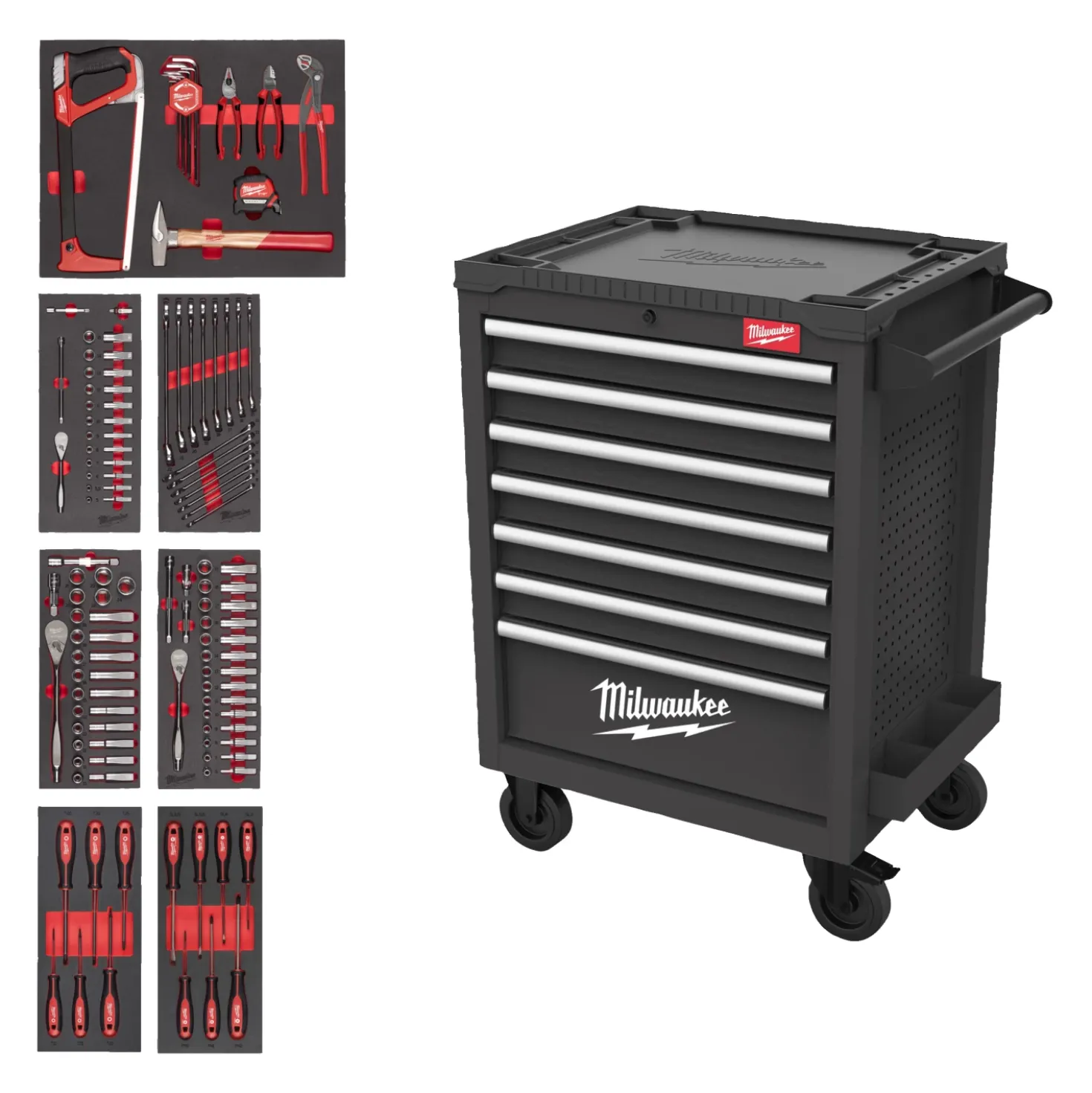 Milwaukee 4932500741 TOOLGUARD Stalen Gereedschapswagen gevuld - 131-delig - 7 laden - 27" / 69 cm