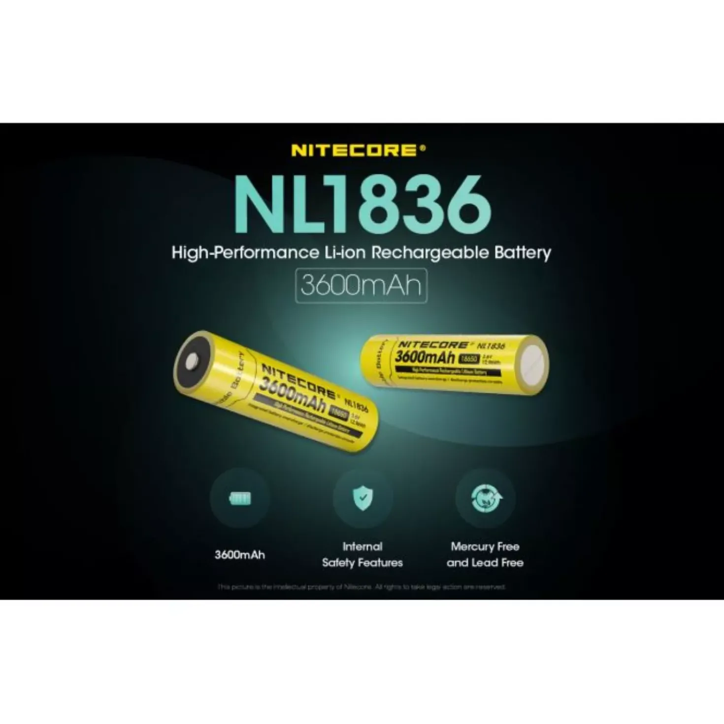Nitecore NL1836 Oplaadbare 18650 Li-Ion batterij 3600mAh