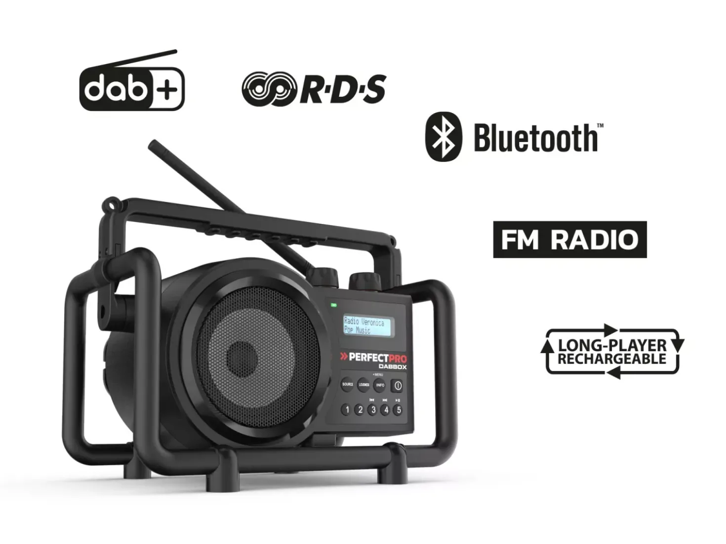 PerfectPro DBX3 DABBOX Bouwradio - FM RDS / DAB+ - AUX-in - bluetooth - werkt op netstroom en batterij