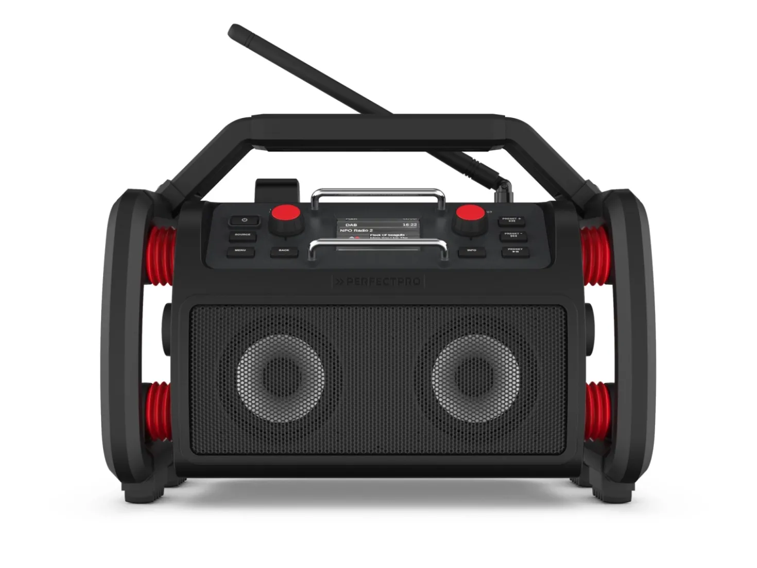 PerfectPro ROCKPRO Bouwradio - FM RDS / DAB+ - AUX-in - bluetooth - werkt op netstroom en lithium accu