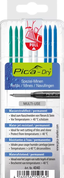 Pica 4040 Dry Navulling in blister - Blauw/Wit/Groen (8st)
