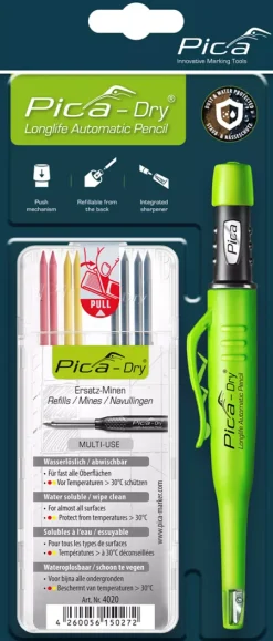 Pica PI30402 Dry Longlife Markeerpotlood 3030 + 4020 Dry Navulling - Grafiet/Rood/Geel (8st)