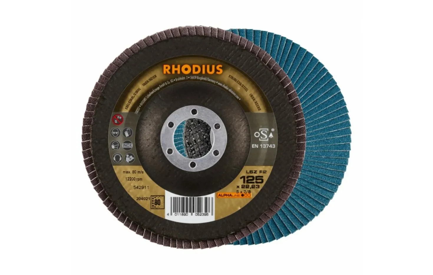 Rhodius 204021 ALPHAline I LSZ F2 Lamellenslijpschijf - K80 - 125 x 22,23mm - Ferro (10st)