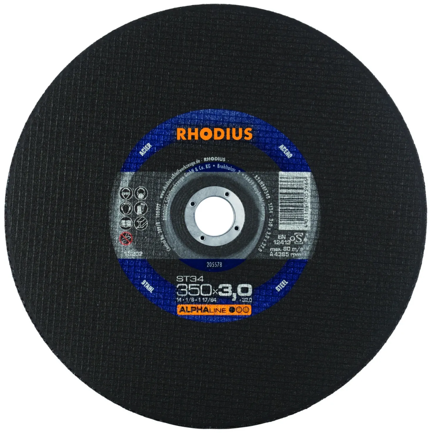 Rhodius 201514 Alphaline I ST34 Doorslijpschijf - Stationair - 350 x 25,4 x 3mm - Staal