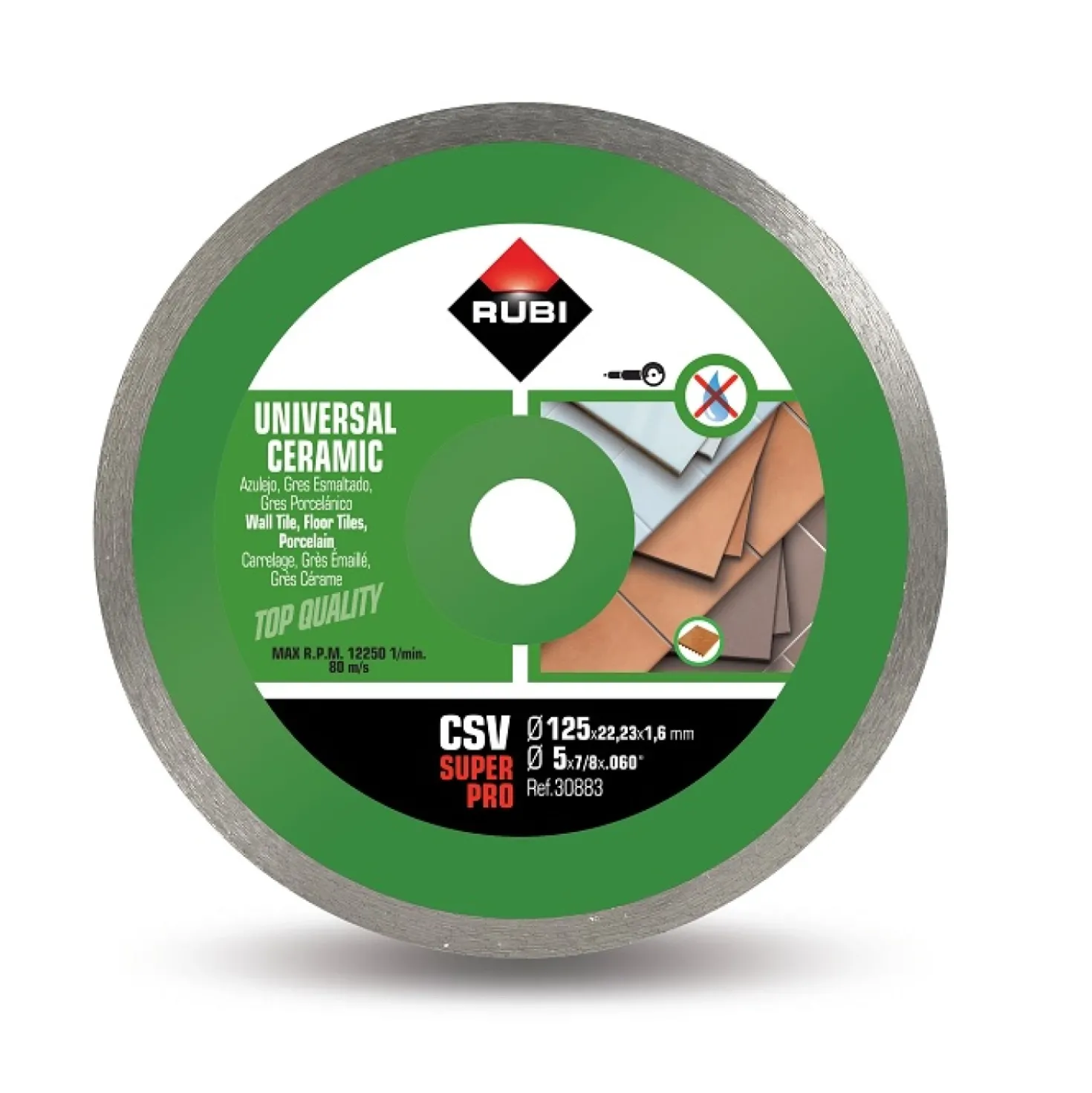 Rubi 30883 CSV Superpro continu diamantzaagblad voor keramische tegels - 22,2 x 125mm