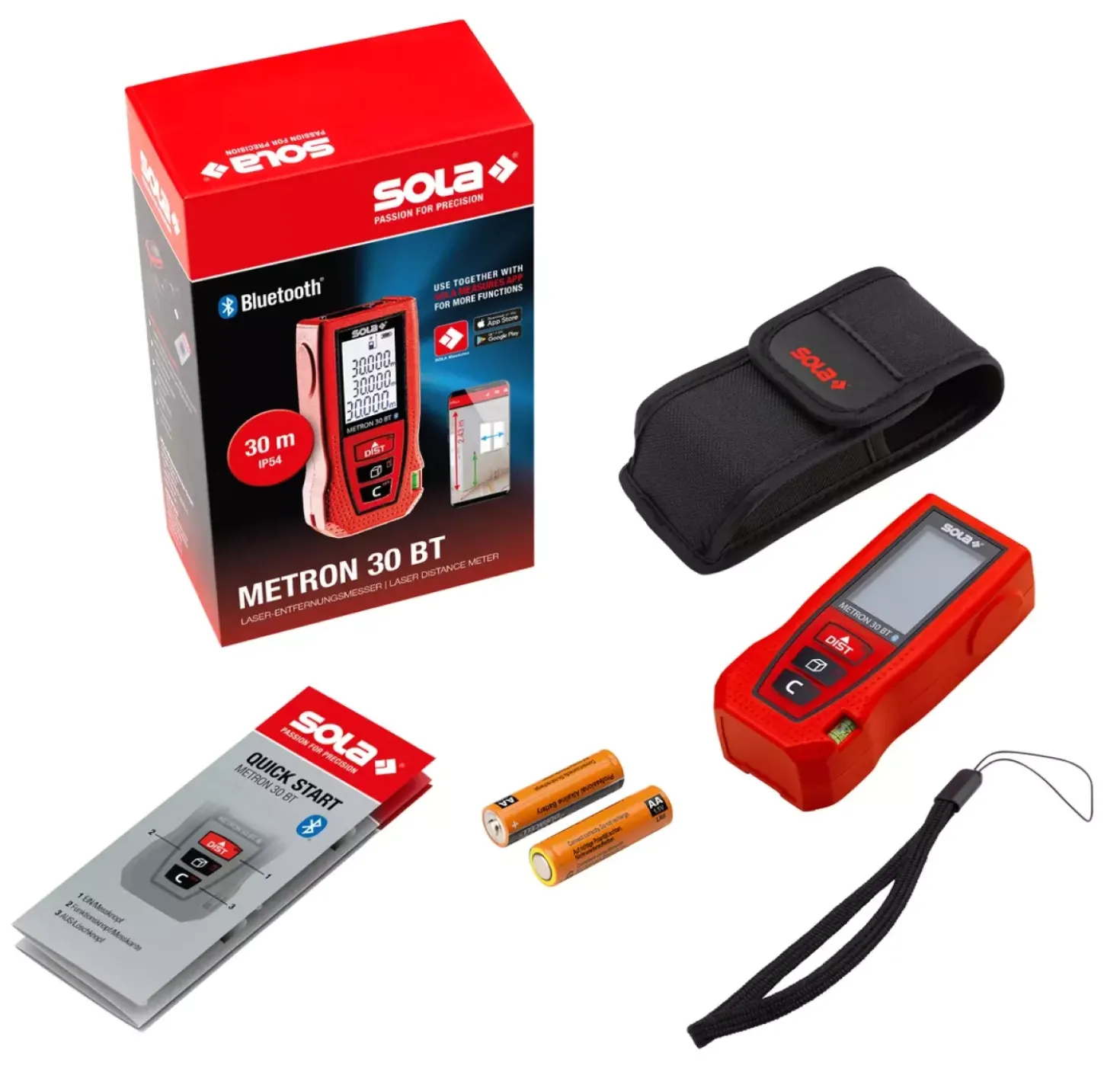 Sola METRON 30 BT Laser afstandsmeter in tas - Bluetooth - 30m