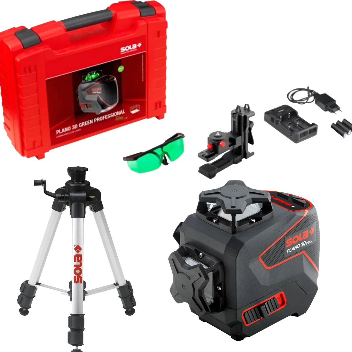 Sola PLANO 3D Green Professional 360° Kruislijnlaser Set incl. statief in koffer - Groen