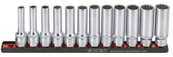 Sonic 301204 10-delige Doppenset 1/2" 12-kant lang op rail 8-19mm