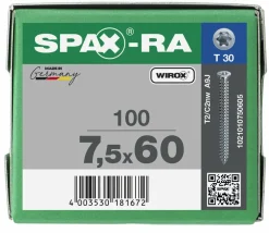 SPAX Kozijnschroef - T30 - Platverzonken kop - Voldraad - WIROX - 100st