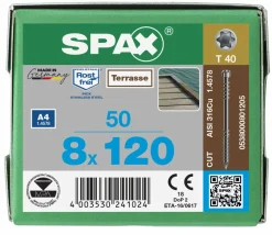 SPAX RVS Terrasschroeven Fixeerdraad - T25 - 8.0x120 mm (50st)