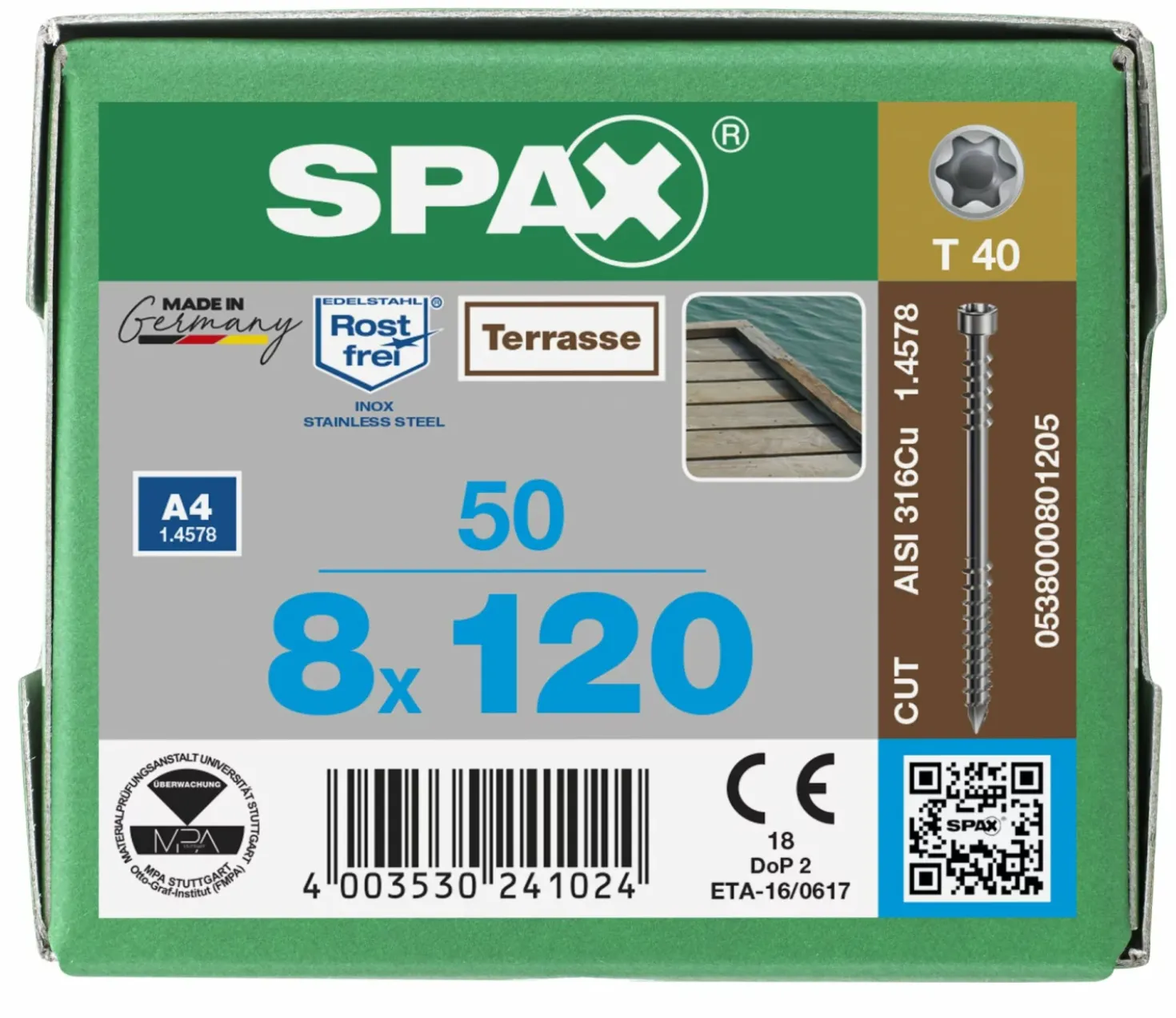 SPAX RVS Terrasschroeven Fixeerdraad - T25 - 8.0x120 mm (50st)