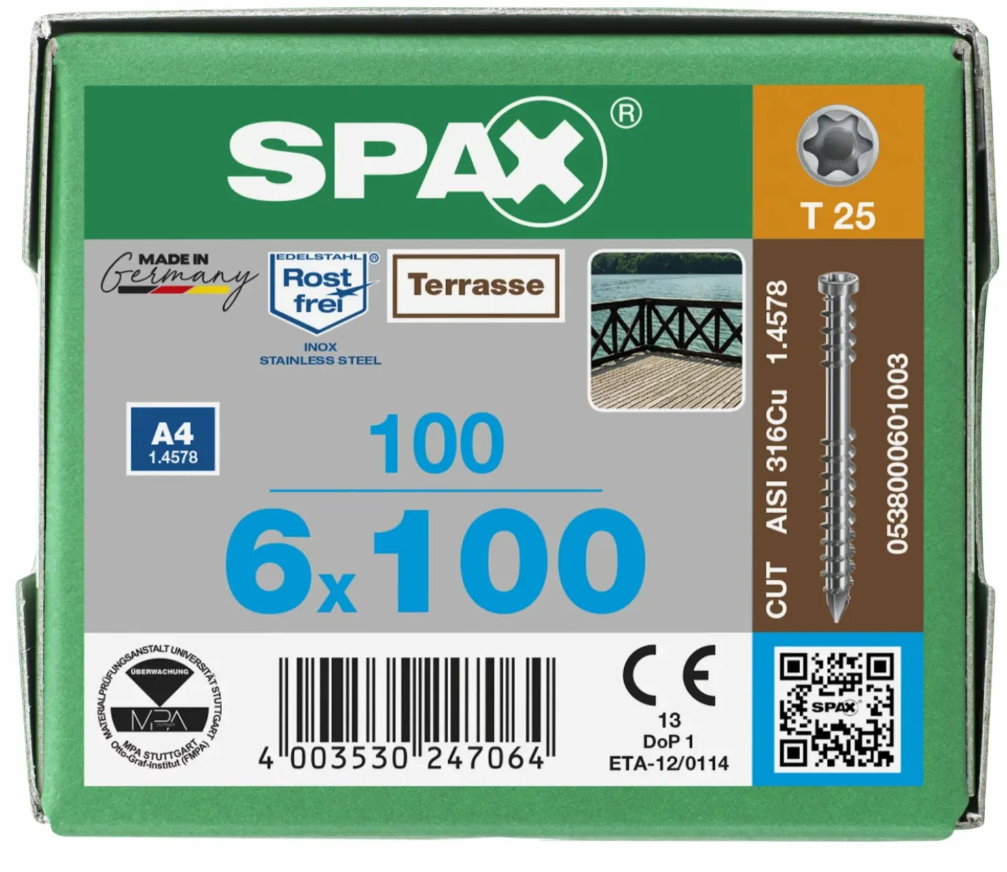SPAX Terrasschroef - T25 - Cilinderkop - Fixeersschroefdraad - Gecoat - 200st