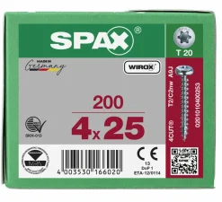SPAX Universele schroef - T20 -Cilinderkop - Voldraad - WIROX - 200st
