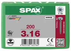 SPAX Universele schroeven cilinderkop - voldraad - T10 - 3.0x16 mm (200st)