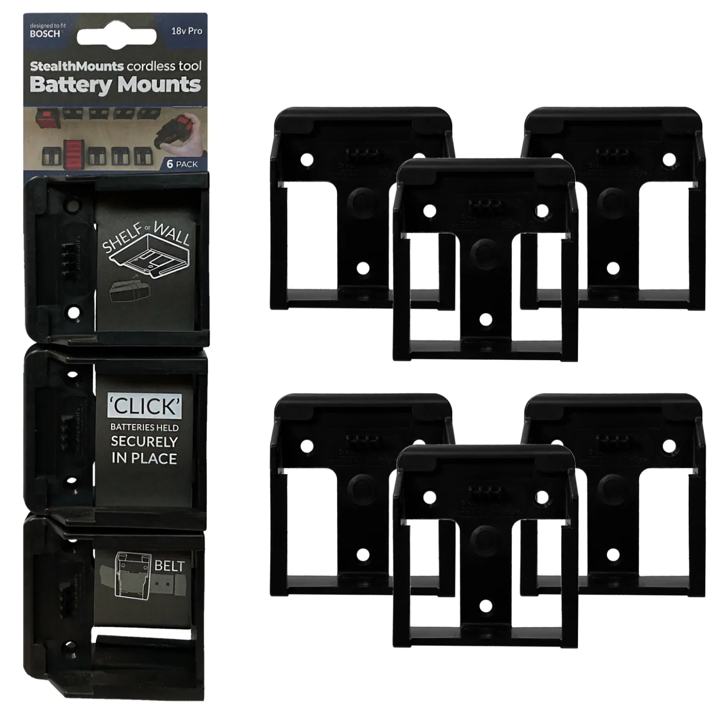StealthMounts BM-BO18-6 Accuhouder voor Bosch 18V pro - Zwart - 6-pack