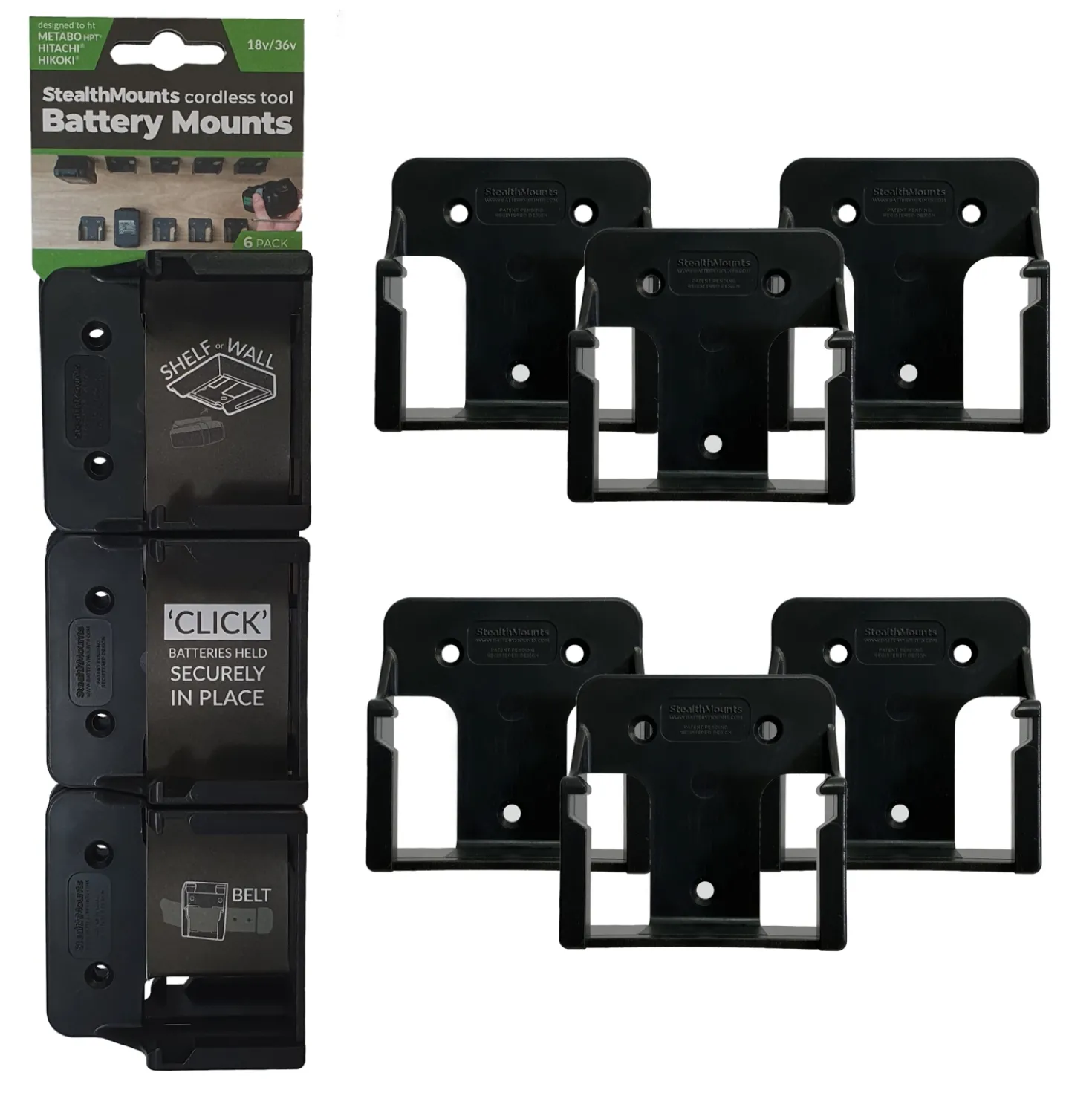 StealthMounts BM-MHH18-BLK-6 Accuhouder voor Hikoki 18V/36V - Zwart - 6-pack