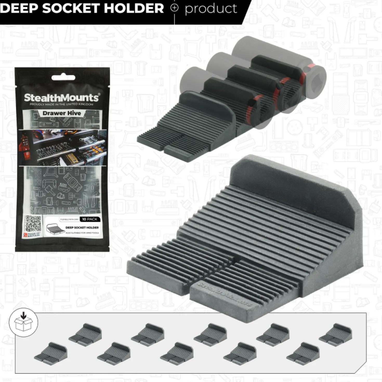 StealthMounts DHSP-SW-SK-10 Drawer Hive Deep Krachtdophouder universeel voor ladekast - zwart - 10 stuks