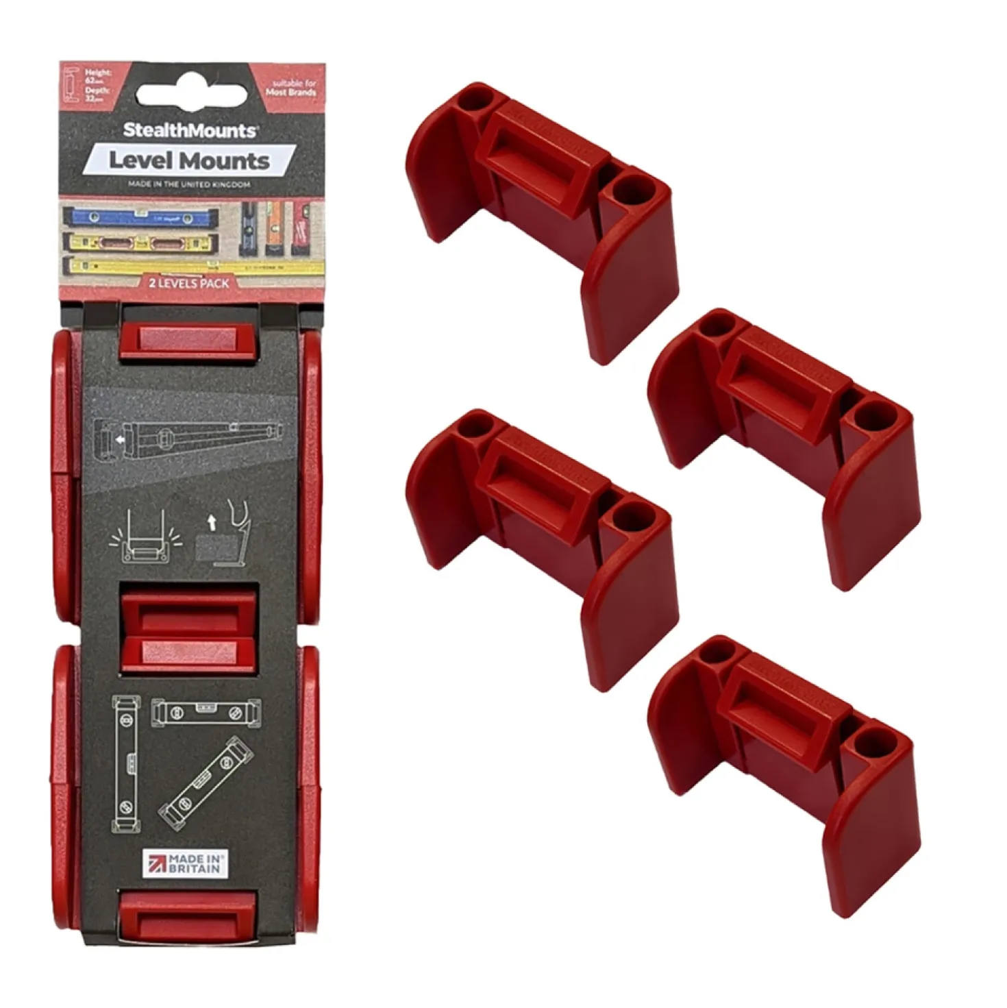 StealthMounts OM-LM-RED-2 Niveaubevestigingen - Rood - 2 stuks