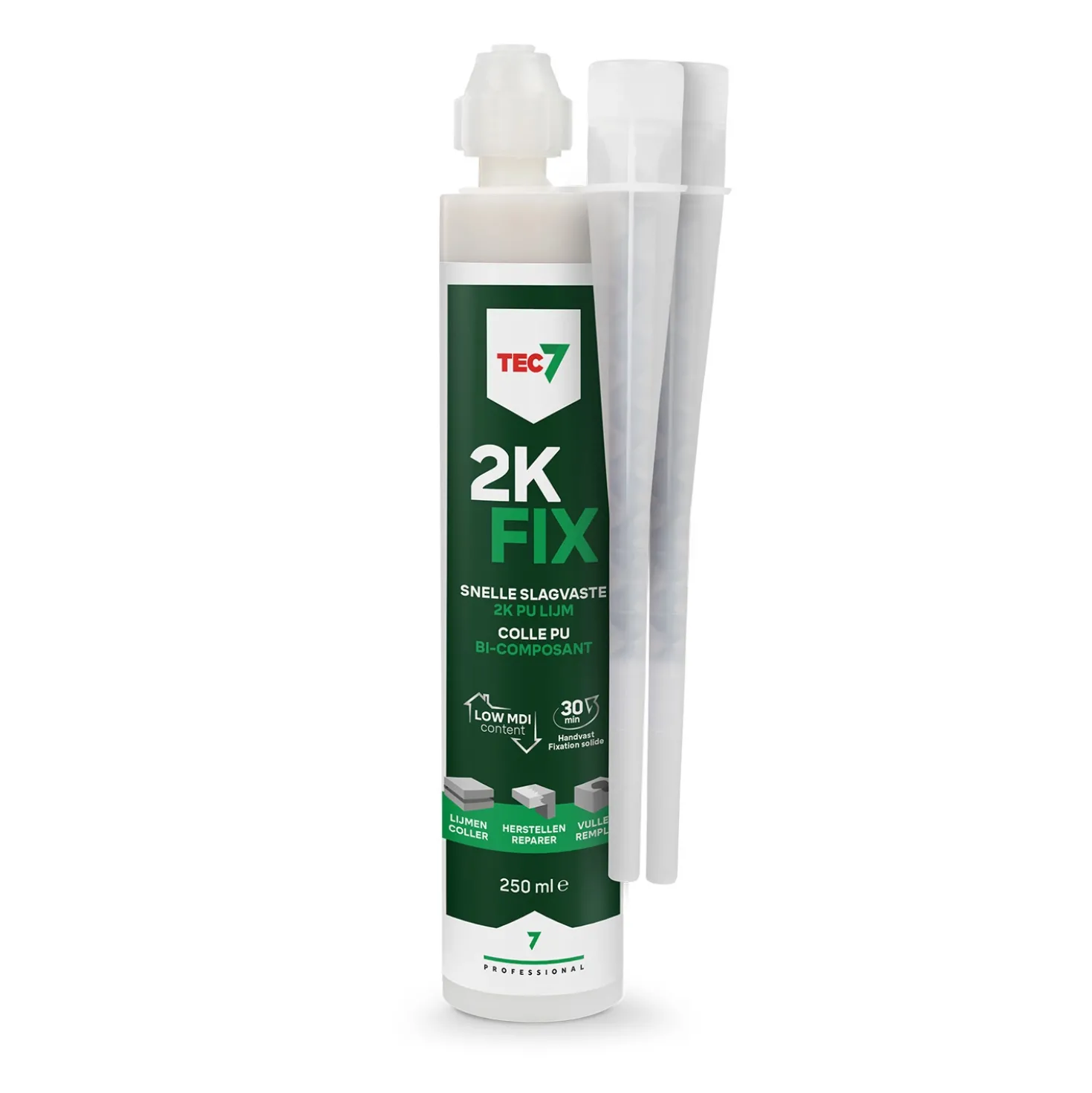 TEC7 591536000 2K-Fix - Snelle slagvaste 2k PU-lijm patroon - 250ml