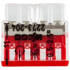 Wago 2273-204 Lasklem 4-polig - 4-gaats - 4 x 0.5 - 2.5mm² - Transparant-rood (100st)