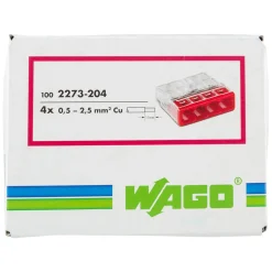 Wago 2273-204 Lasklem 4-polig - 4-gaats - 4 x 0.5 - 2.5mm² - Transparant-rood (100st)