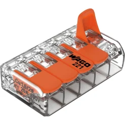 Wago 221-415 Lasklem 5-polig - 4mm - hersluitbaar - transparant-oranje (25  st)