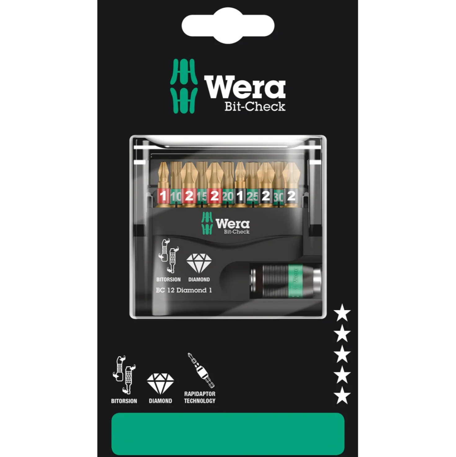 Wera 05136392001 12-delige Bit-Check Diamond 1 SB Bitset