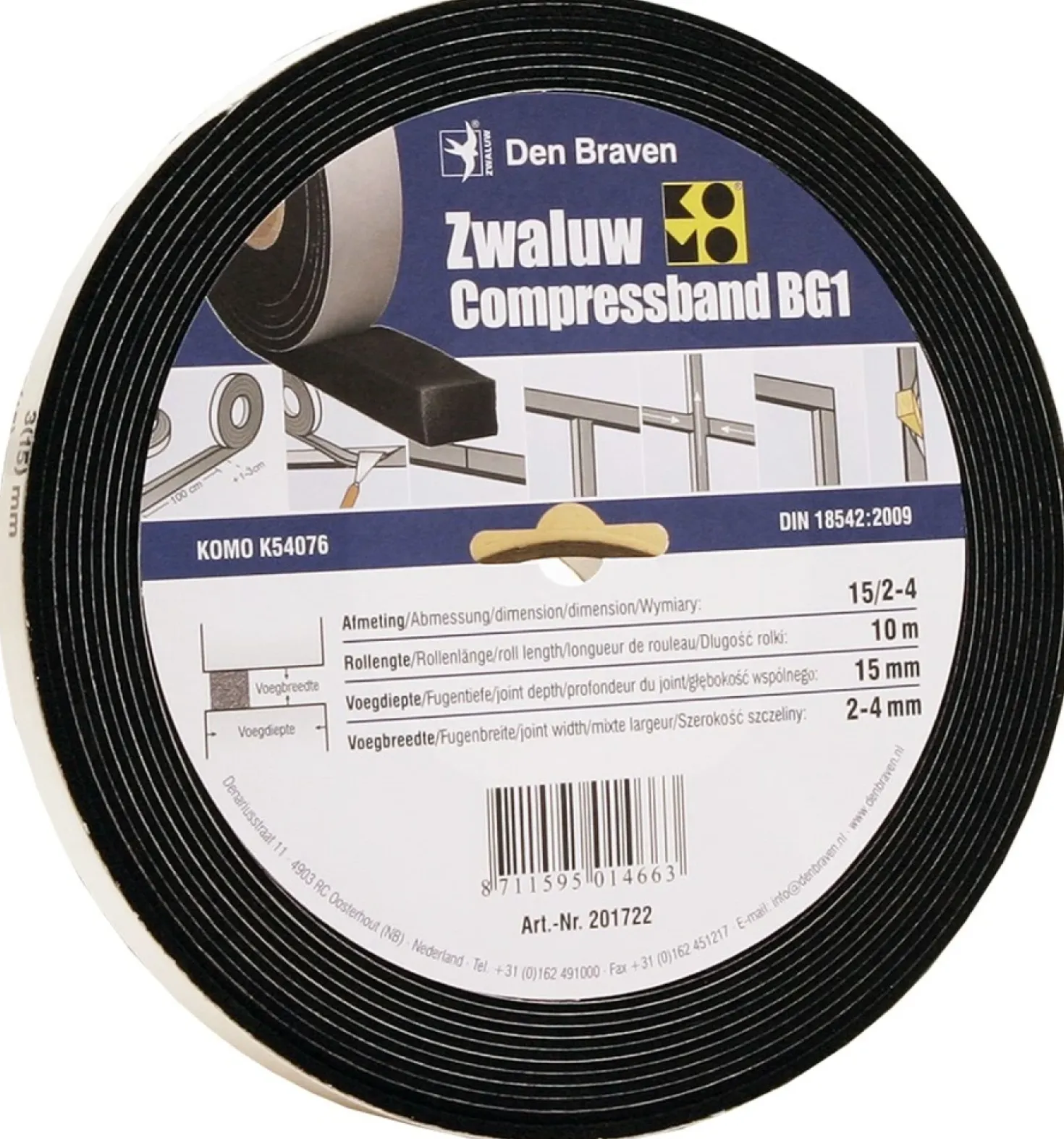Zwaluw Den Braven 201718 Compress Band BG1 Compressieband - Antraciet - 10mm x 8m